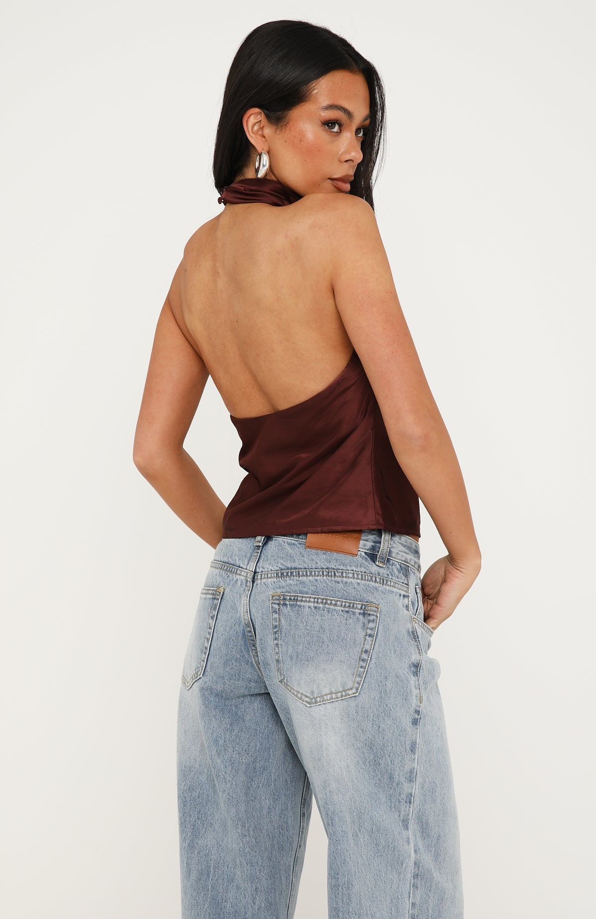 Watch And Learn Satin Halter Top Dark Chocolate