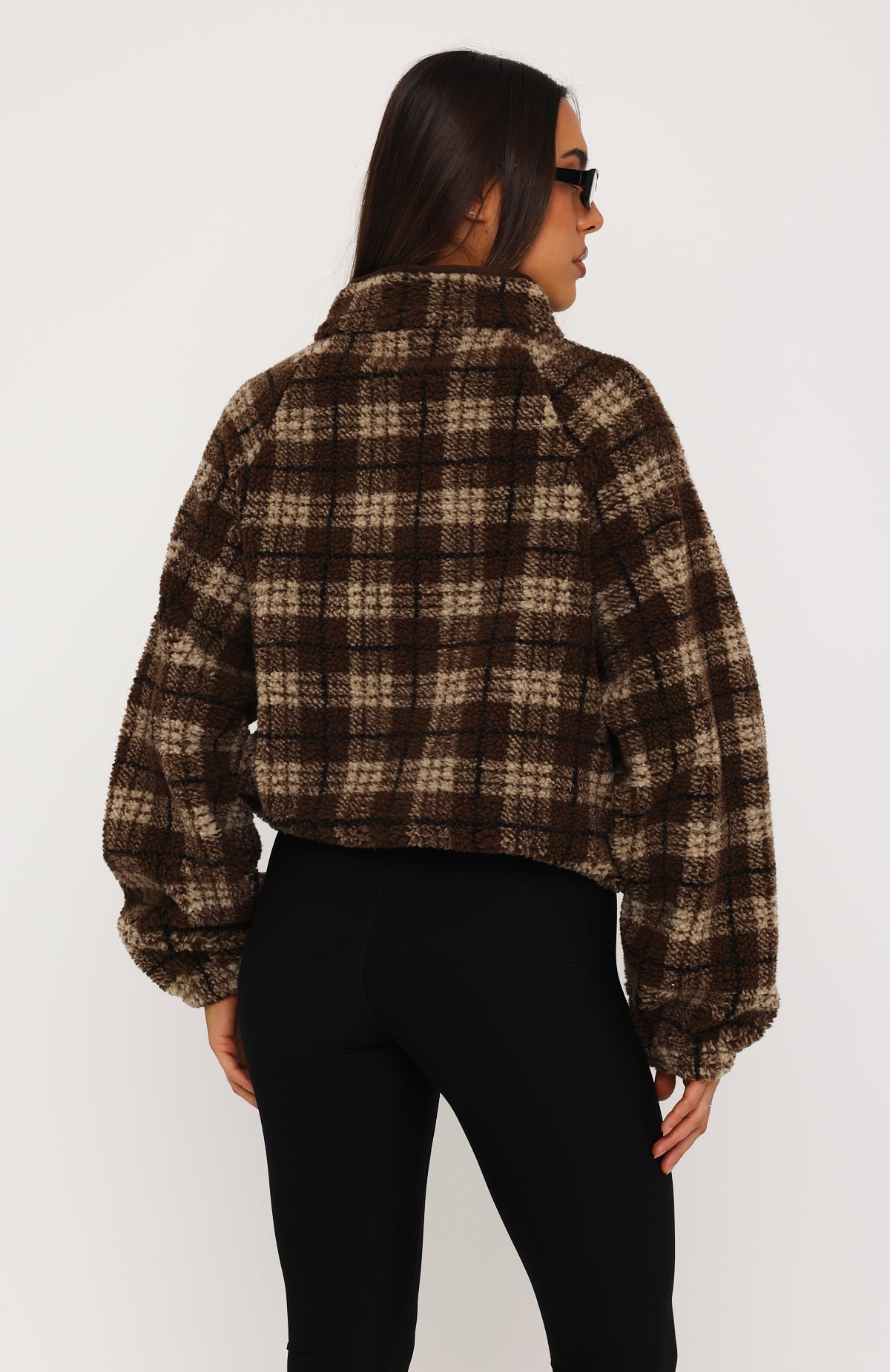 We're Not Working Zip Front Fleece Jacket Brown Print