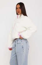We're Not Working Zip Front Fleece Jacket Cream