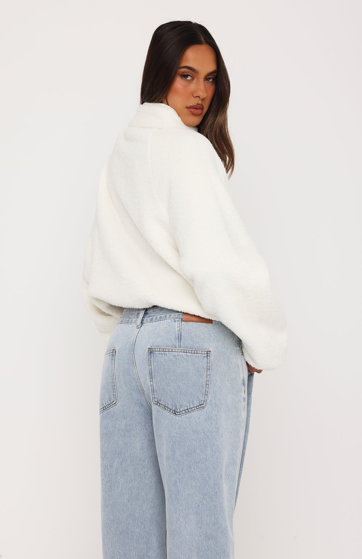 We're Not Working Zip Front Fleece Jacket Cream