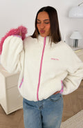 We're Not Working Zip Front Fleece Jacket Cream
