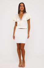 What We Don't Know Lace Trim Short Sleeve Top Cream