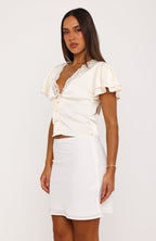 What We Don't Know Lace Trim Short Sleeve Top Cream