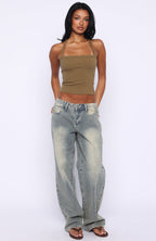 A Minute Later Ribbed Top Olive