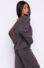 All A Dream Off Shoulder Oversized Long Sleeve Tee Charcoal