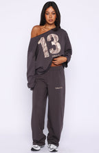 All A Dream Off Shoulder Oversized Long Sleeve Tee Charcoal