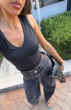 Kiara High Rise Barrel Leg Jeans Black Acid Wash