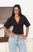 All On The Line V Neck Short Sleeve Top Black