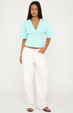 All On The Line V Neck Short Sleeve Top Mint