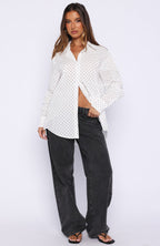 Always About Us Button Up Shirt White Polka Dot