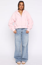 Always First Teddy Borg Boxy Zip Front Hoodie Pink