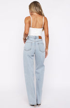 Always With Me High Rise Straight Leg Jeans Mid Blue Wash