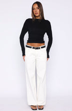 Another Time Cinched Waist Long Sleeve Top Black