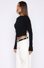 Another Time Cinched Waist Long Sleeve Top Black