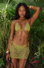 Bare Shore Crochet Beaded Mini Skirt Kiwi
