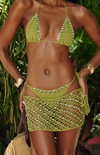 Bare Shore Crochet Beaded Mini Skirt Kiwi