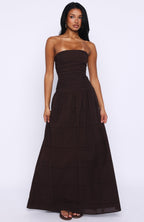 Bittersweet Babe Strapless Broderie Maxi Dress Chocolate