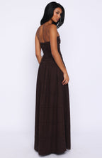 Bittersweet Babe Strapless Broderie Maxi Dress Chocolate