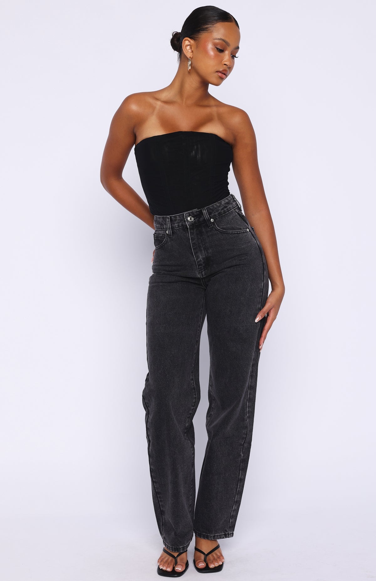 Born To Shine High Waisted Barrel Jeans Black Acid Wash