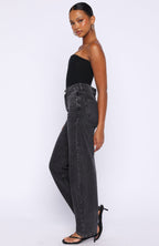 Born To Shine High Waisted Barrel Jeans Black Acid Wash