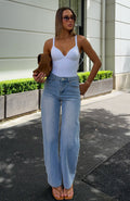 Born To Shine High Waisted Barrel Jeans Light Blue Wash