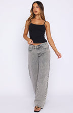 Bring The Style Low Rise Wide Leg Jeans Washed Grey