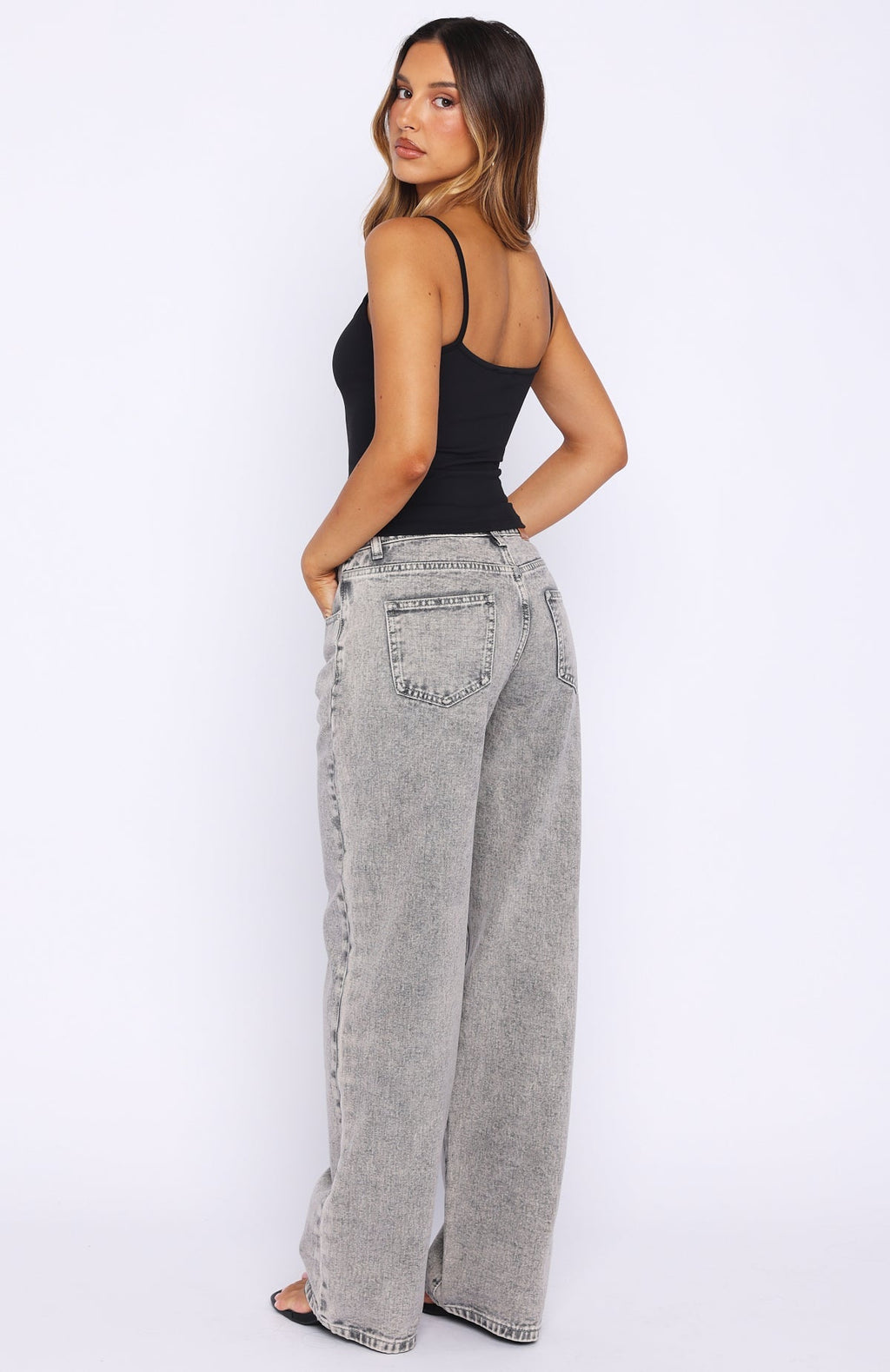 Bring The Style Low Rise Wide Leg Jeans Washed Grey