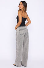 Bring The Style Low Rise Wide Leg Jeans Washed Grey