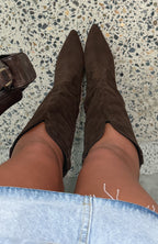 In My Moment Knee High Boots Chocolate Faux Suede