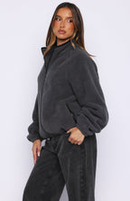 Calm Before The Storm Zip Front Fleece Sweater Charcoal