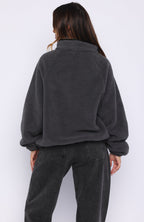 Calm Before The Storm Zip Front Fleece Sweater Charcoal