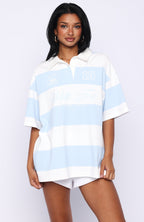 Catch A Wink Oversized Short Sleeve Rugby Shirt Blue / White Stripe
