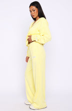 Causing Commotion Terry Wide Leg Sweatpants Lemon