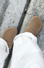 Cayson Loafer Slides Taupe Faux Suede