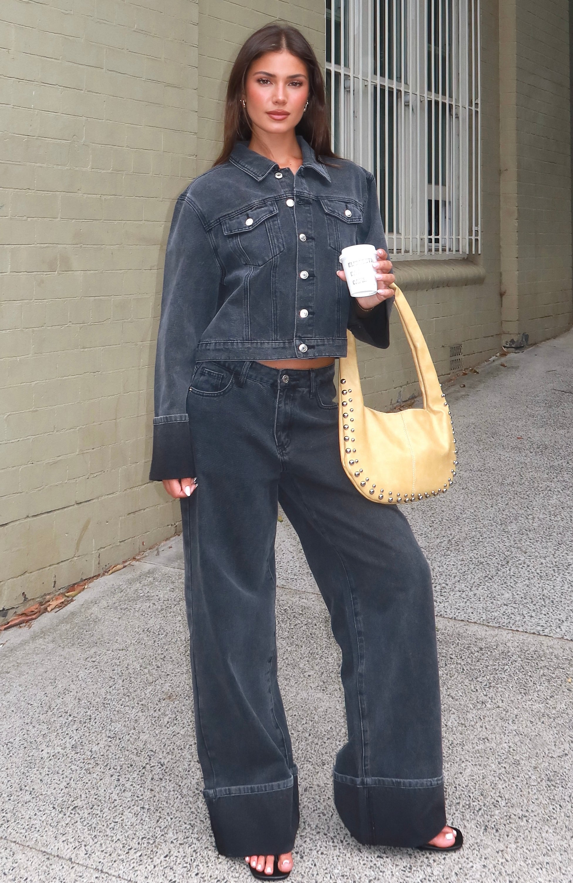Charlotte Mid Rise Wide Leg Jeans Black Acid Wash