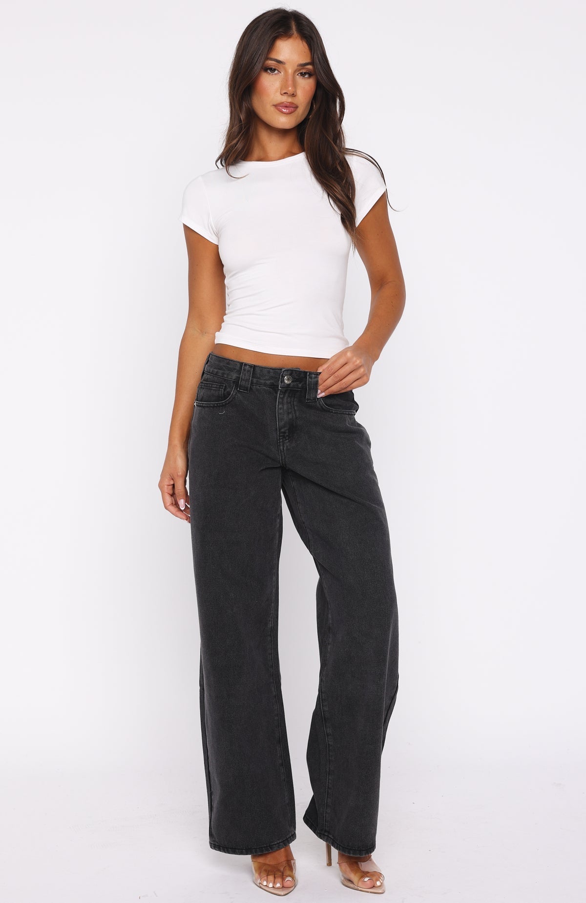 Clarissa Low Rise Wide Leg Jeans Black Acid Wash
