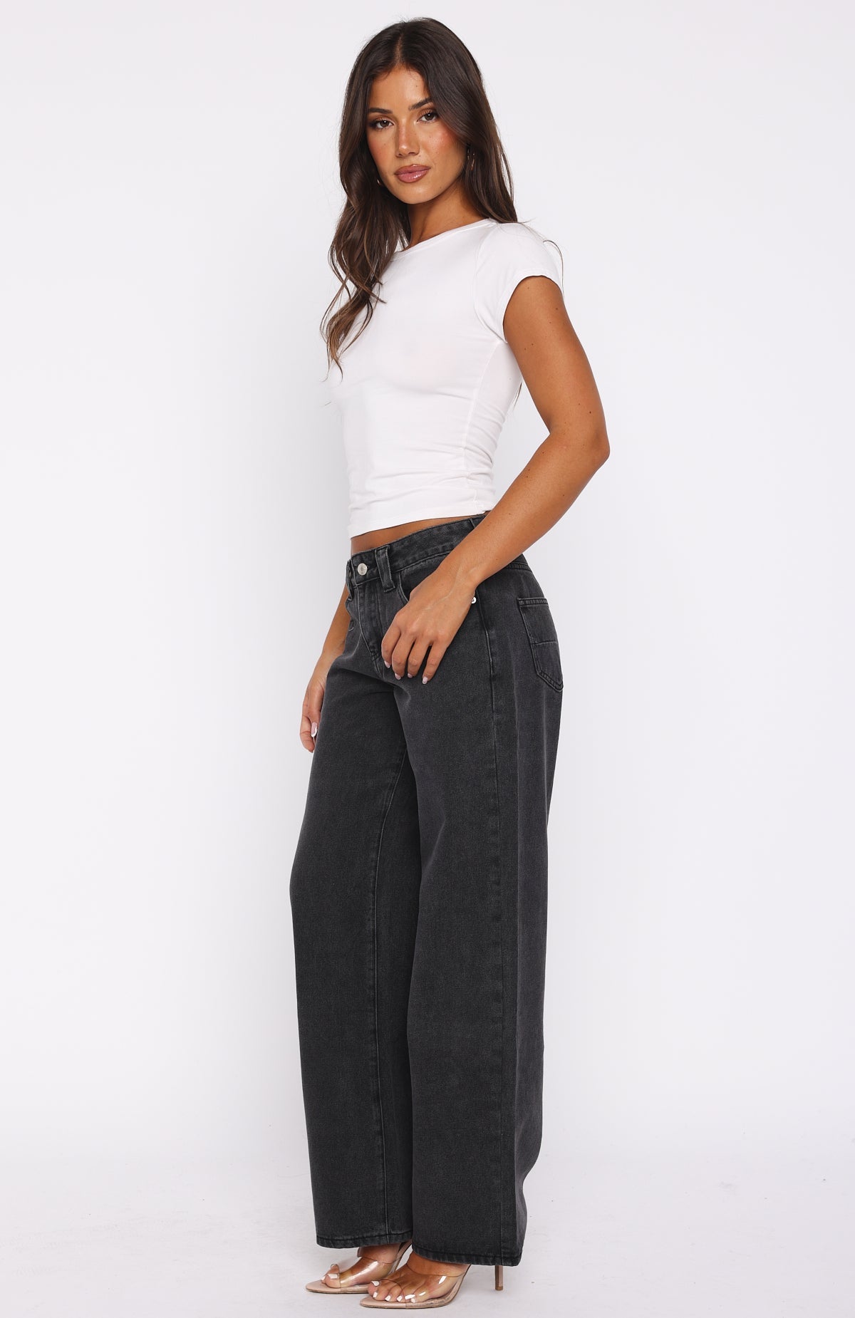 Clarissa Low Rise Wide Leg Jeans Black Acid Wash