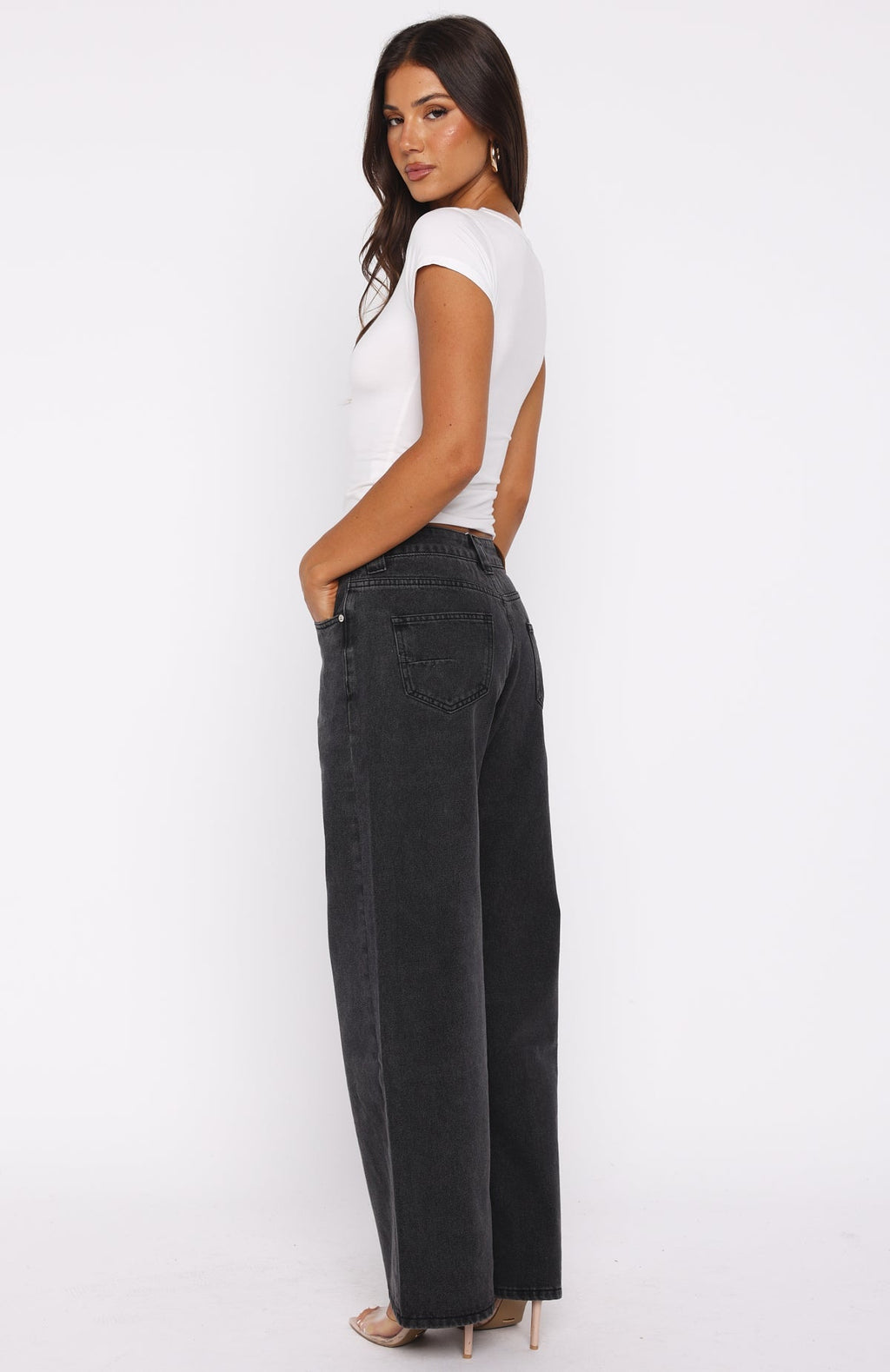 Clarissa Low Rise Wide Leg Jeans Black Acid Wash