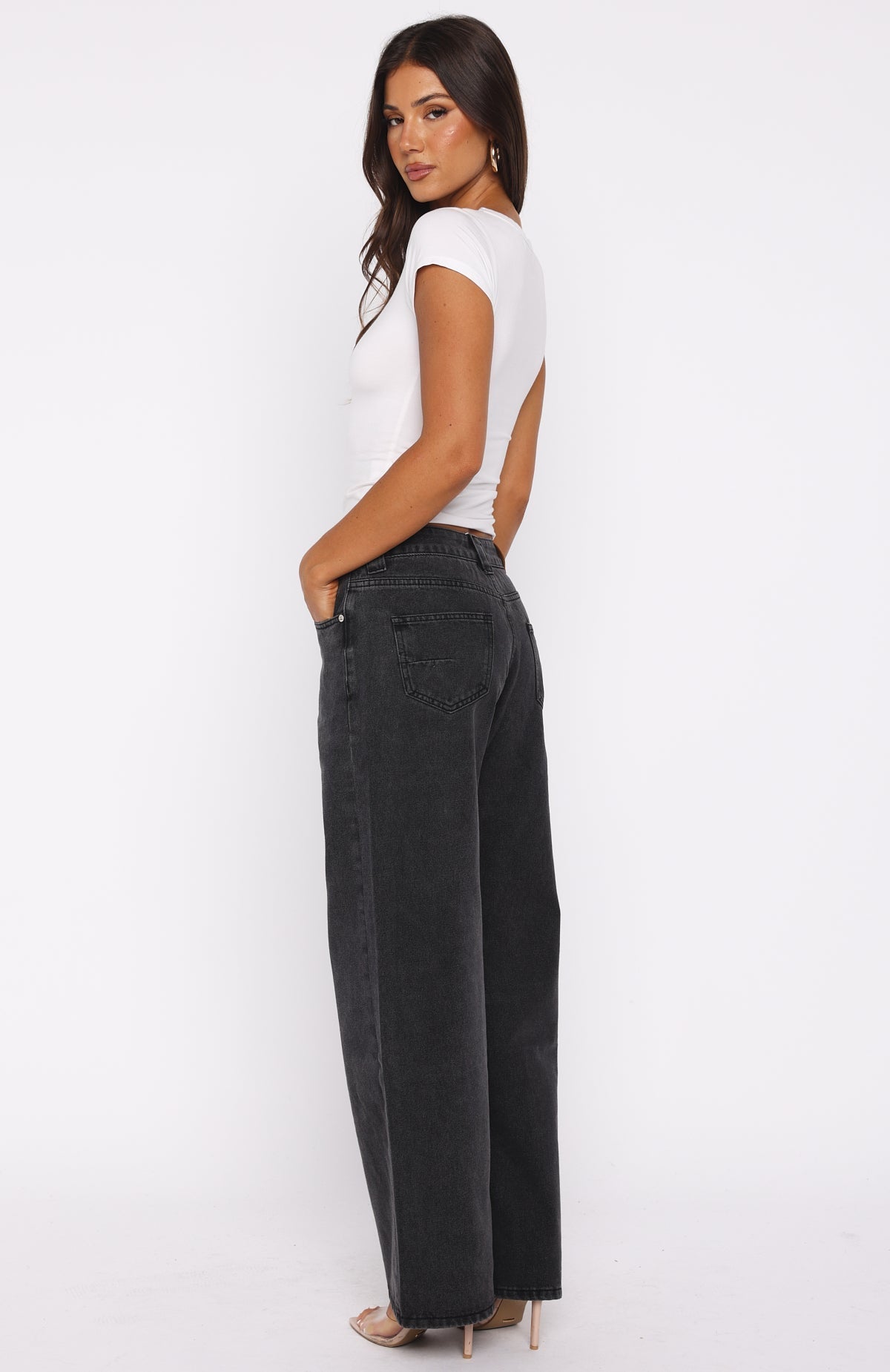 Clarissa Low Rise Wide Leg Jeans Black Acid Wash