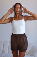 Come A Long Way Soft Lounge Ribbed Shorts Chocolate