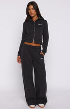 Comfy And Cute Slim Zip Front Hoodie Charcoal