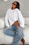 Comfy Girl Oversized Long Sleeve Tee White