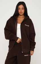 Core Classic Zip Front Hoodie Chocolate