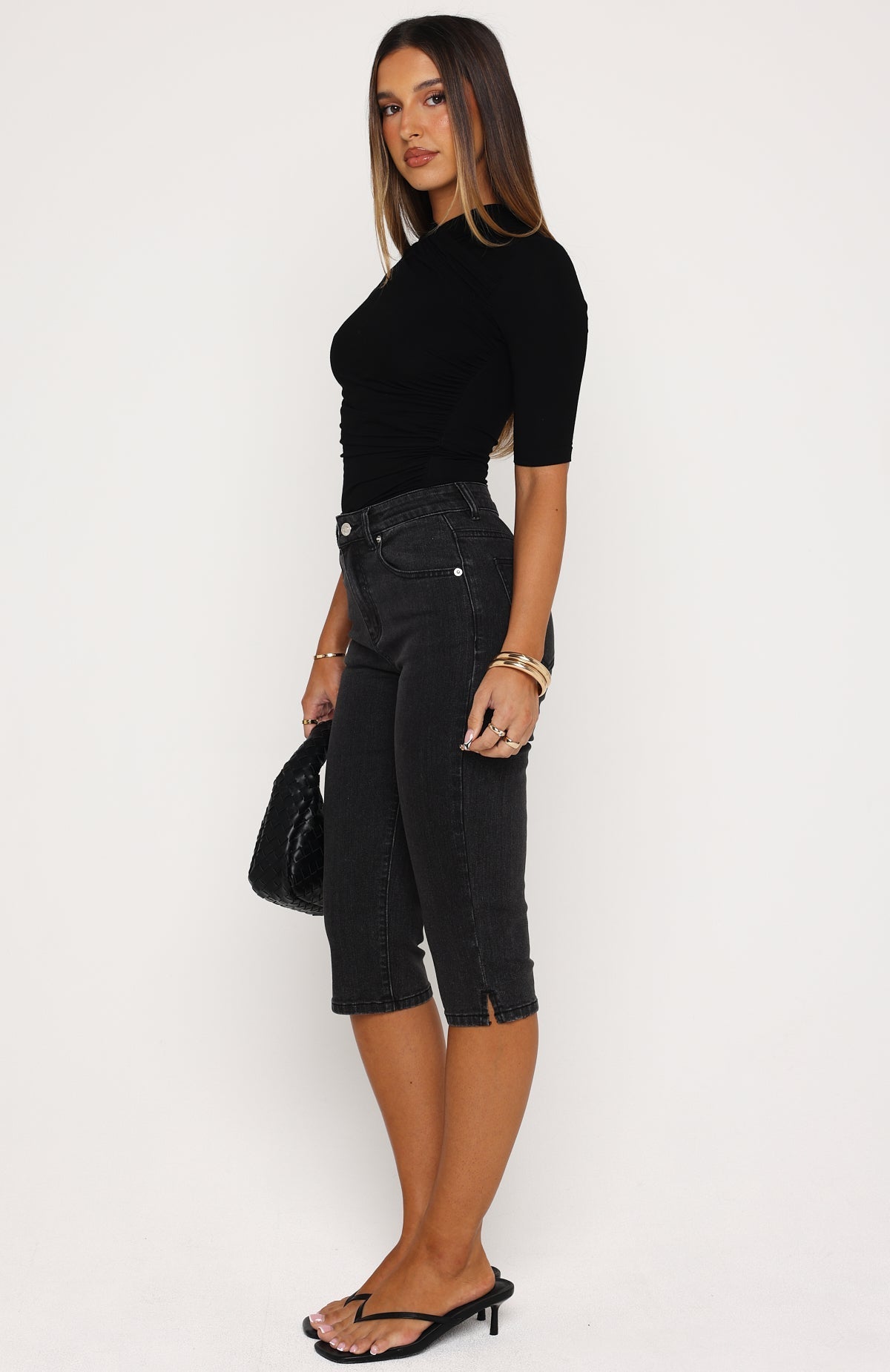 Cynthia High Rise Capri Jeans Black Acid Wash