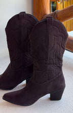 Darcy Cowboy Boots Chocolate Faux Suede