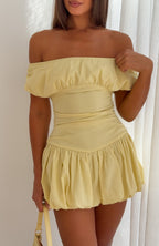 Dare Me Darling Off Shoulder Mini Dress Lemon
