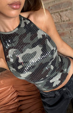 Dare To Look Sequin Halter Top Camo