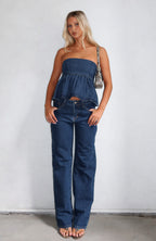 Dedicated To Growth Denim Top Dark Blue Wash
