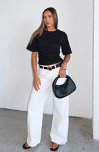Kalaya Mid Rise Wide Leg Jeans Off White