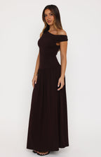 Don't Ask Off Shoulder Maxi Dress Dark Chocolate